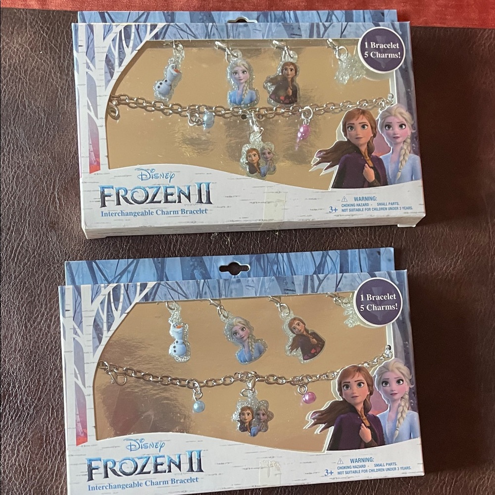 (2) Disney Frozen II Silver and Pink Charm Bracelet Set
